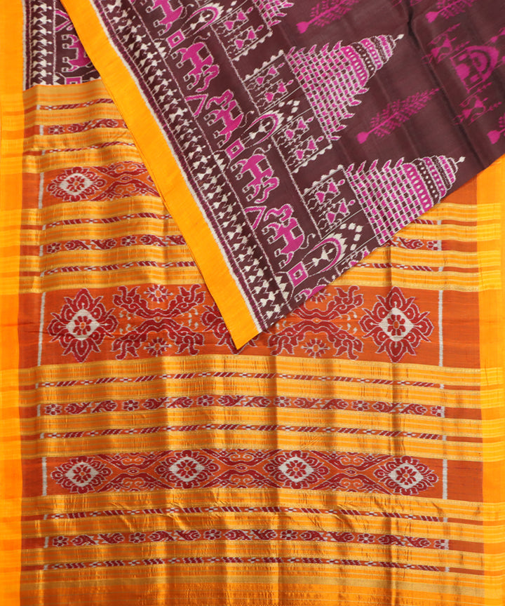 Dark scarlet orange silk handwoven khandua saree