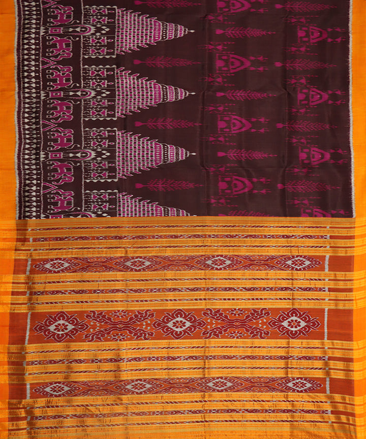 Dark scarlet orange silk handwoven khandua saree