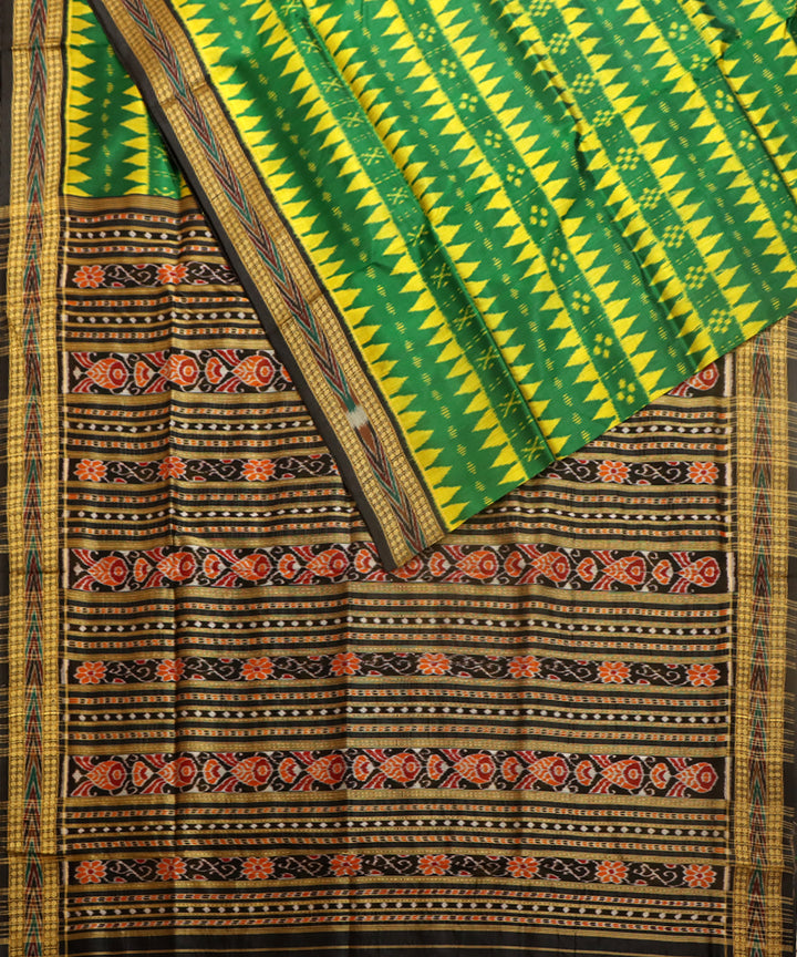 Dark green black silk handwoven khandua saree