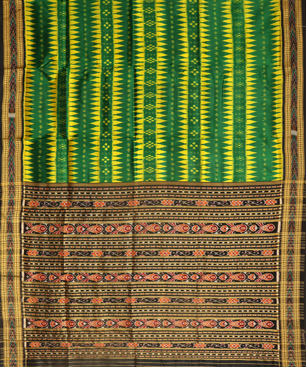 Dark green black silk handwoven khandua saree