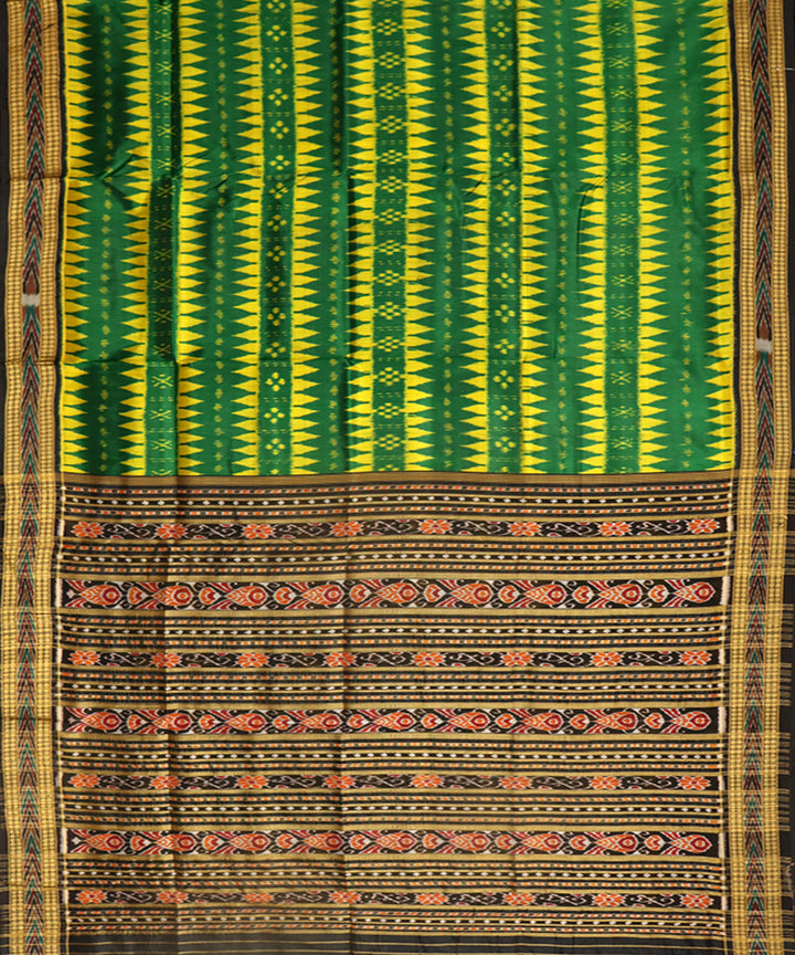 Dark green black silk handwoven khandua saree