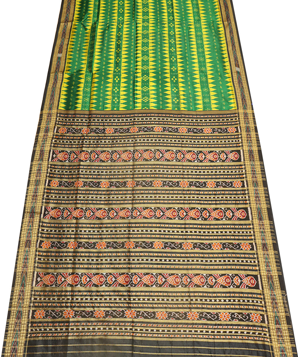 Dark green black silk handwoven khandua saree