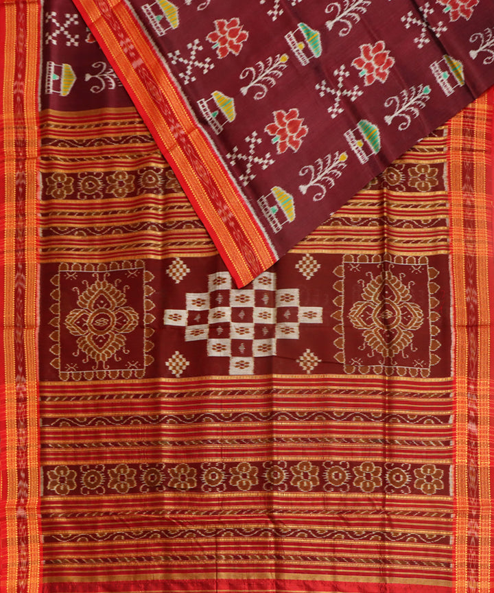 Burgundy red silk handwoven khandua saree