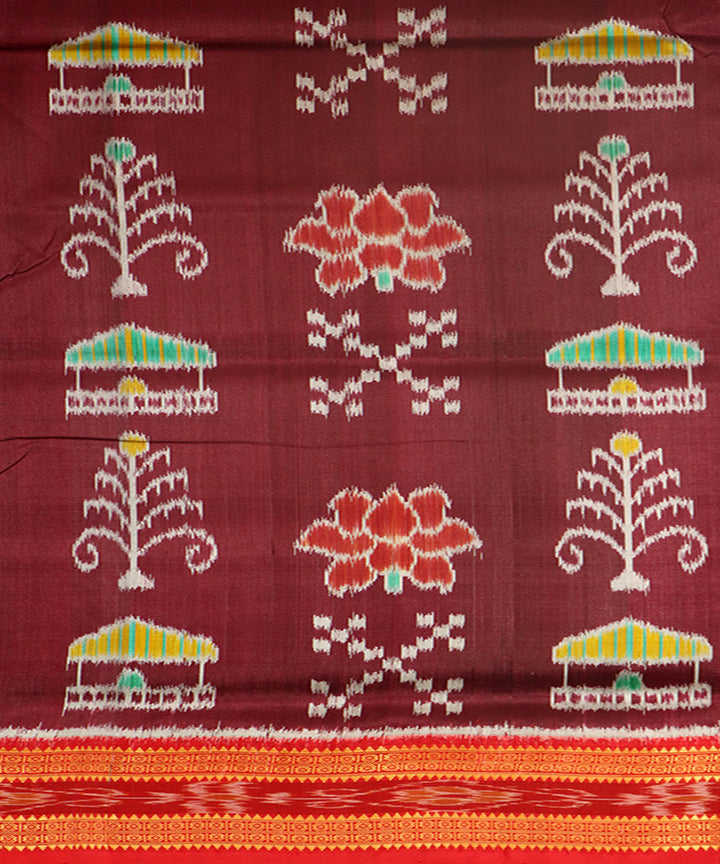 Burgundy red silk handwoven khandua saree