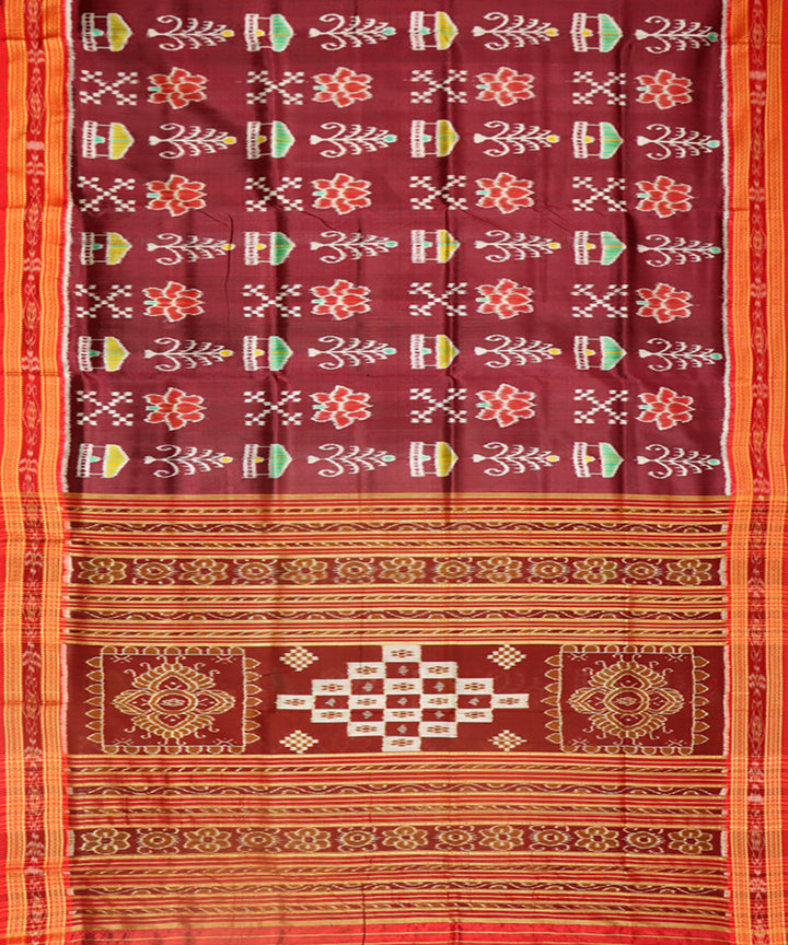 Burgundy red silk handwoven khandua saree