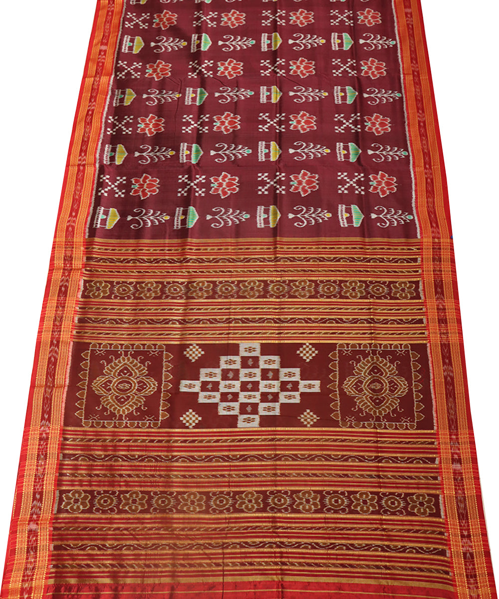 Burgundy red silk handwoven khandua saree