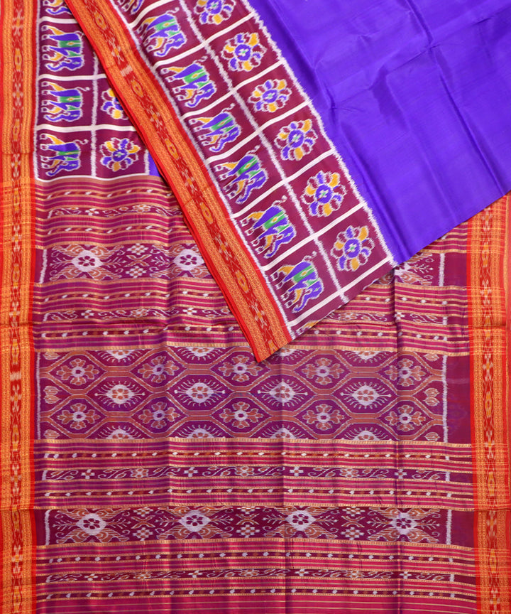 Dark blue maroon silk handwoven khandua saree