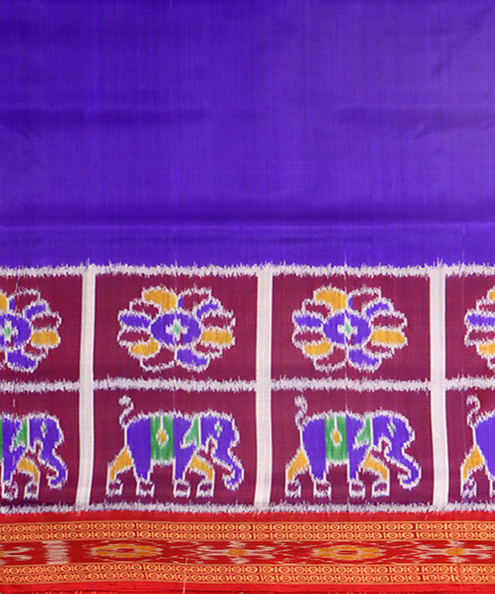 Dark blue maroon silk handwoven khandua saree