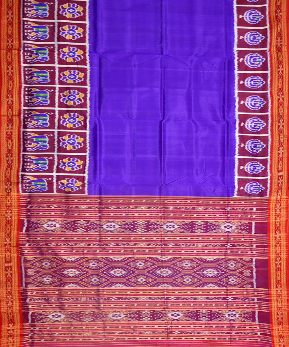 Dark blue maroon silk handwoven khandua saree