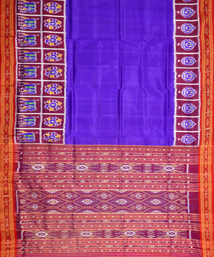 Dark blue maroon silk handwoven khandua saree