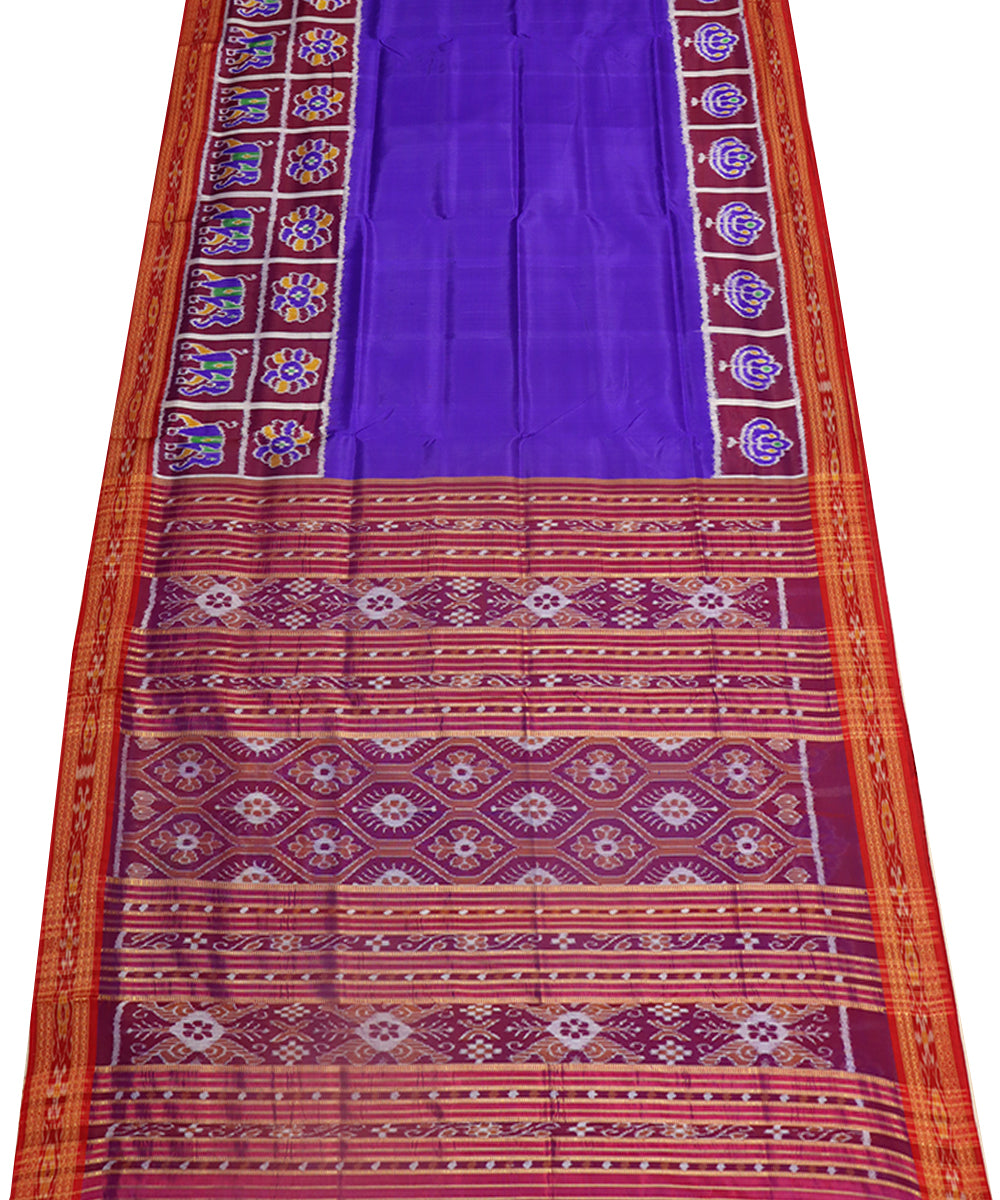 Dark blue maroon silk handwoven khandua saree