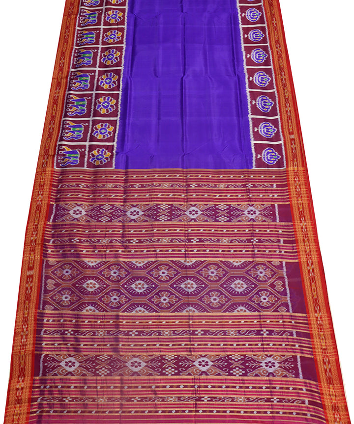 Dark blue maroon silk handwoven khandua saree