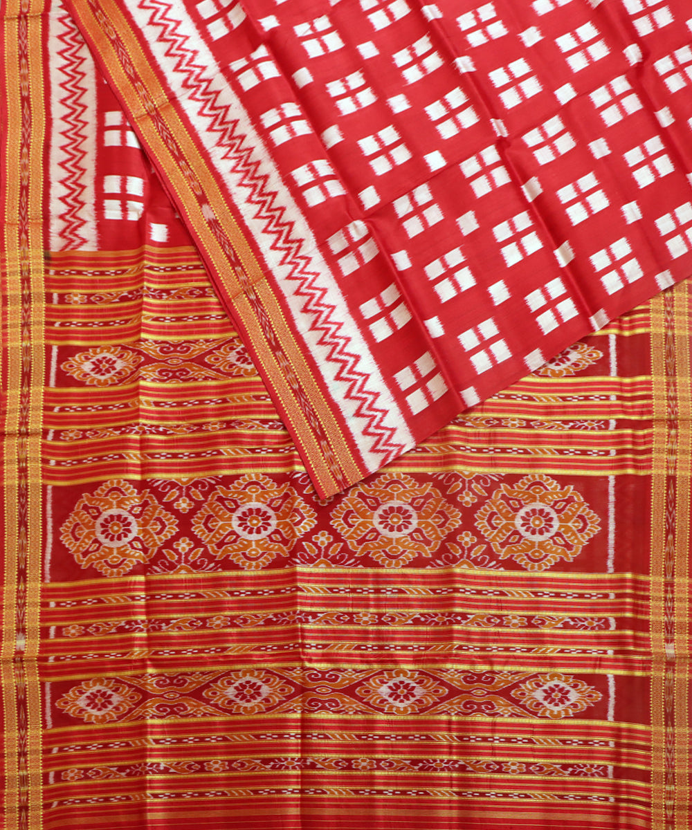 Red classic rose silk handwoven khandua saree
