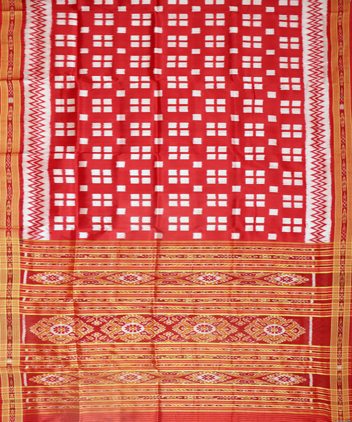 Red classic rose silk handwoven khandua saree