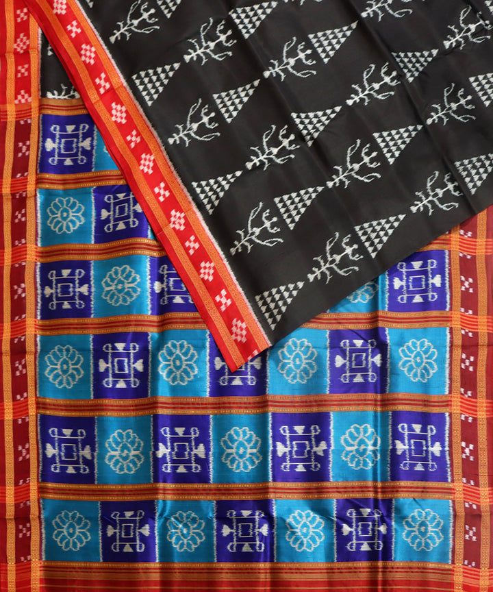 Black red silk handwoven khandua saree