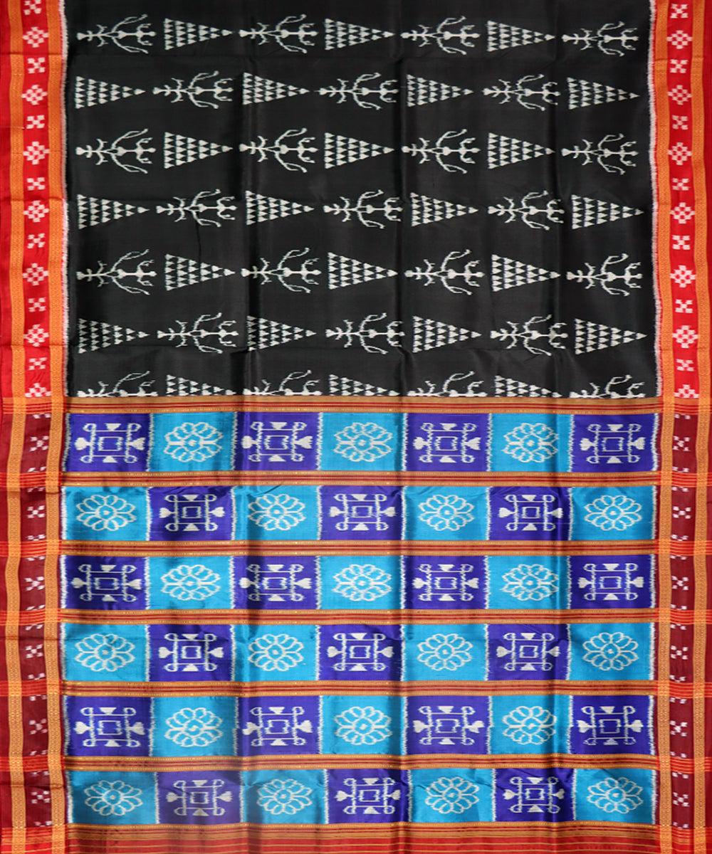 Black red silk handwoven khandua saree
