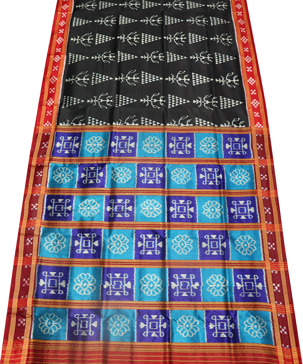 Black red silk handwoven khandua saree