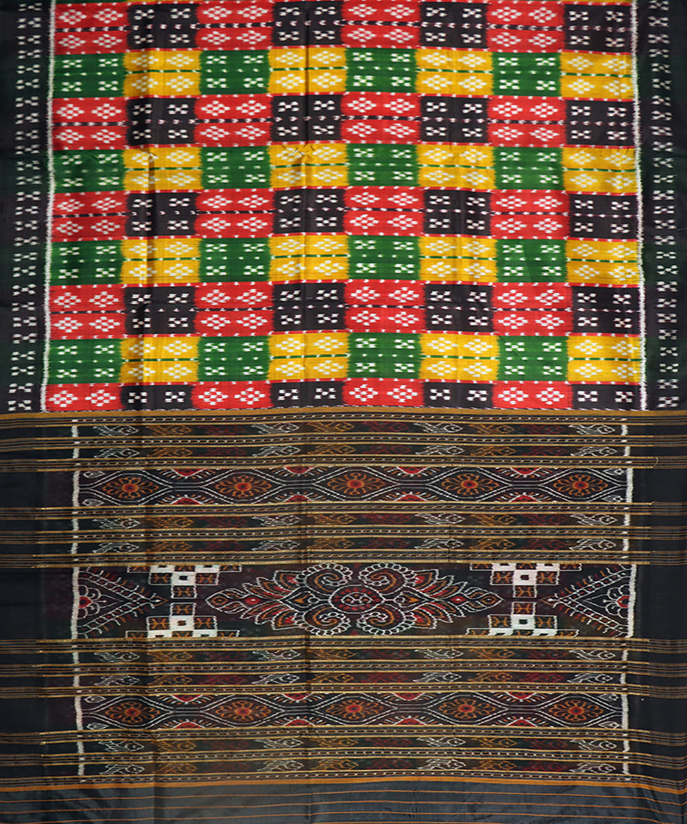 Multicolor black silk handwoven khandua saree