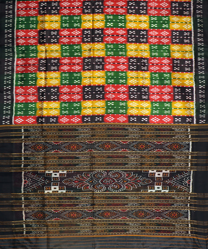 Multicolor black silk handwoven khandua saree