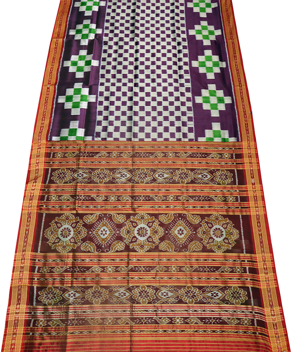 Violet red silk handwoven khandua saree