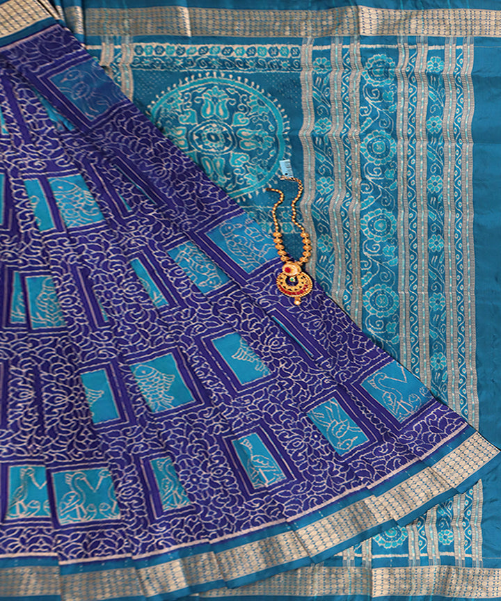 Blue cyan blue silk handwoven sambalpuri saree