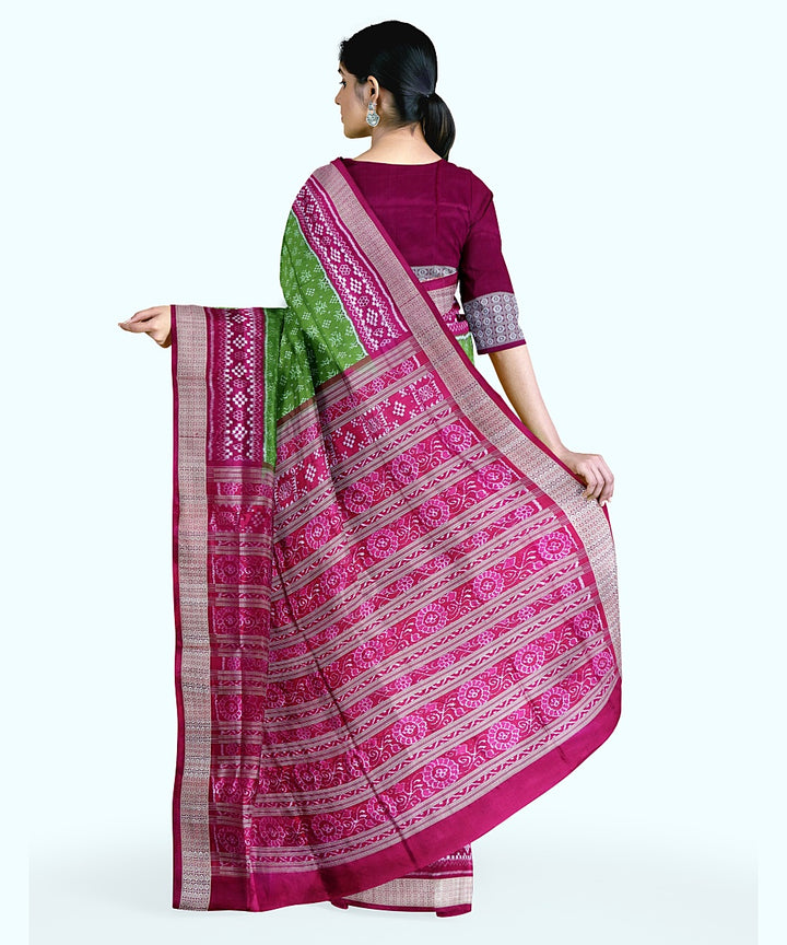 Citron green pink silk handwoven sambalpuri saree