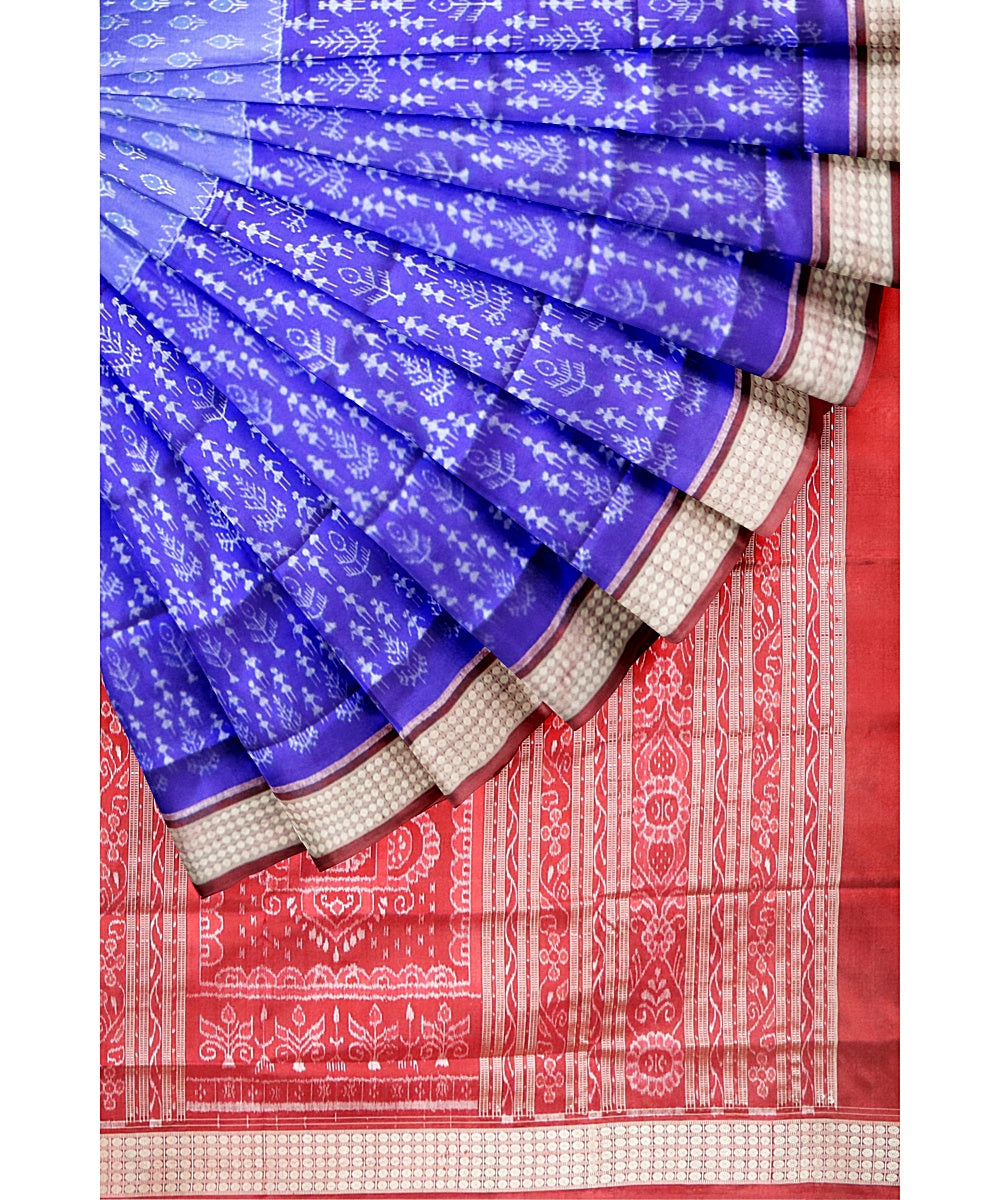 Cobalt blue maroon silk handwoven sambalpuri saree