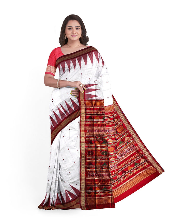 White marooon silk handwoven bomkai saree