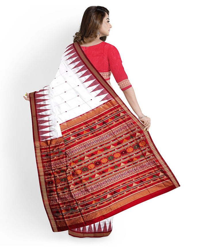 White marooon silk handwoven bomkai saree