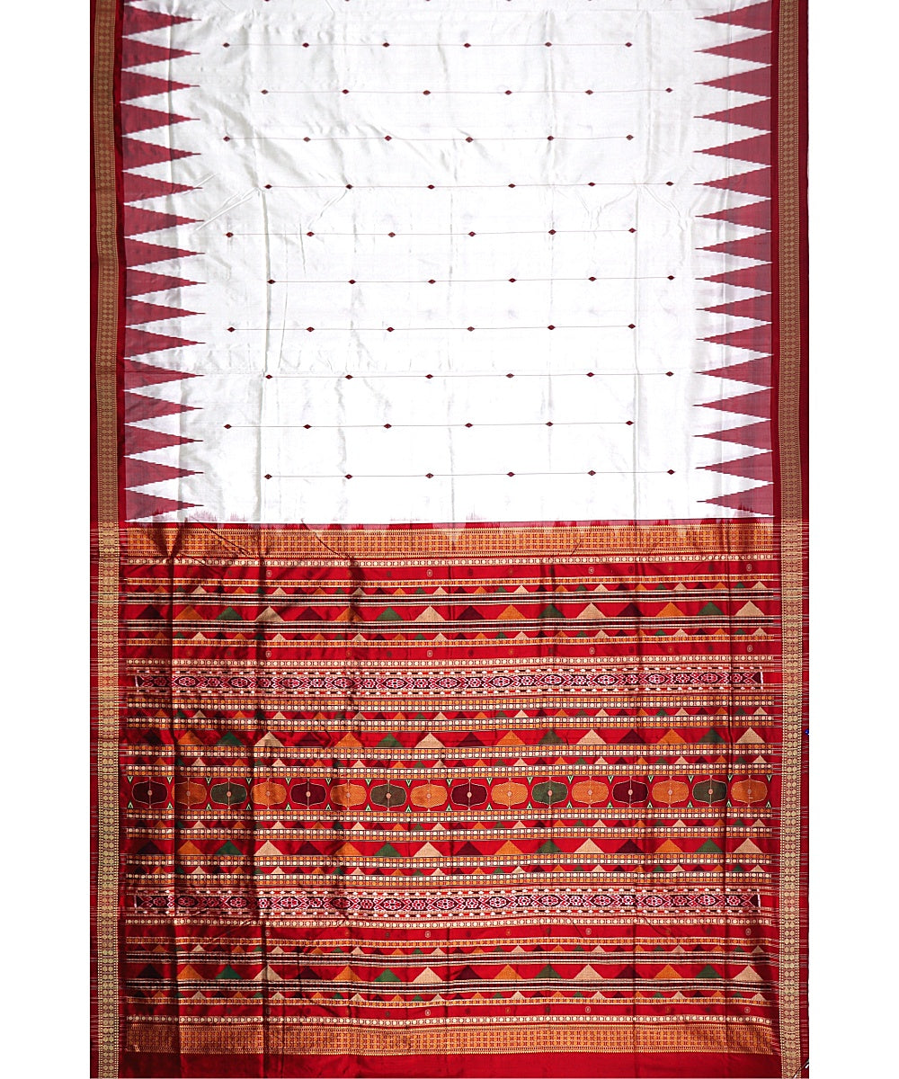 White marooon silk handwoven bomkai saree