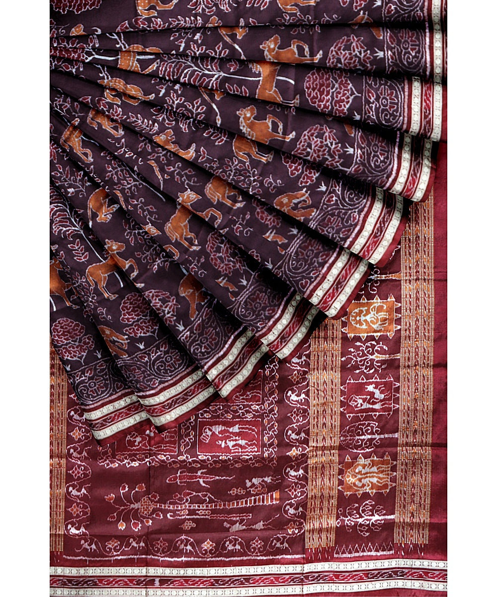 Black bean brown maroon silk handwoven sambalpuri saree
