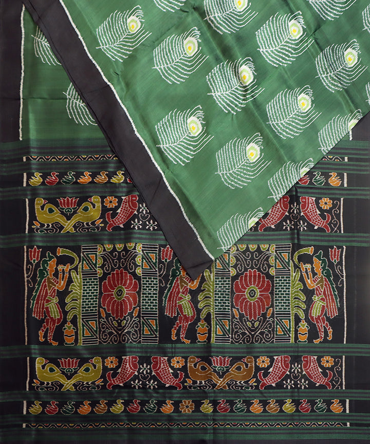 Dark green black silk handwoven khandua saree