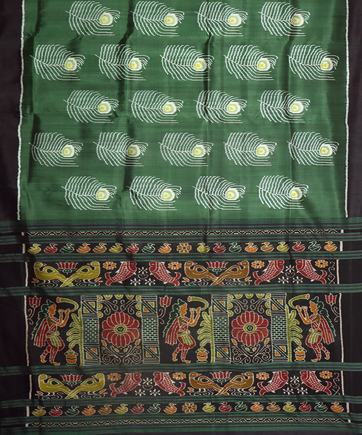 Dark green black silk handwoven khandua saree