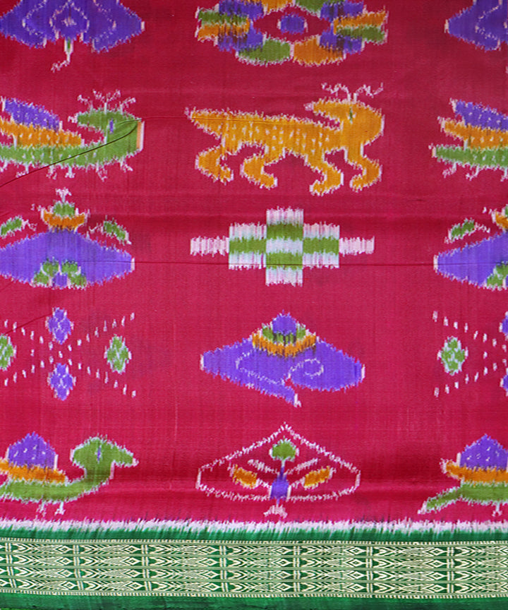 Pink green silk handwoven khandua saree
