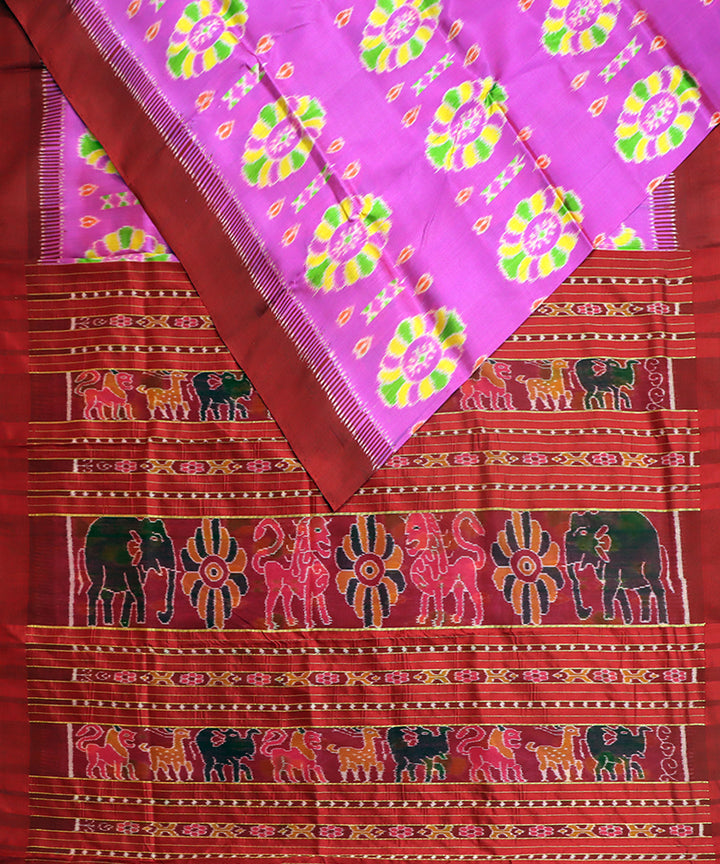 Deep fuchsia maroon silk handwoven khandua saree