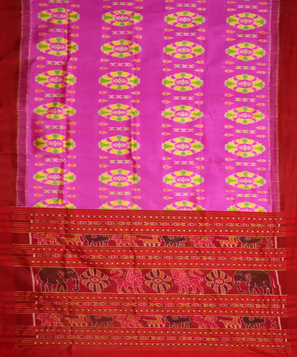 Deep fuchsia maroon silk handwoven khandua saree
