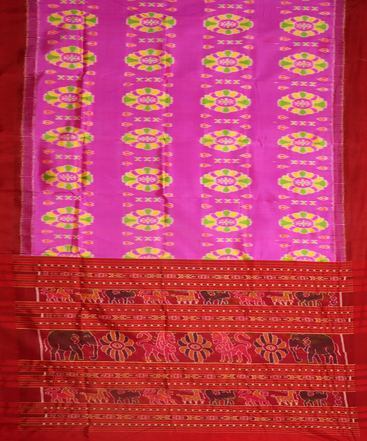 Deep fuchsia maroon silk handwoven khandua saree