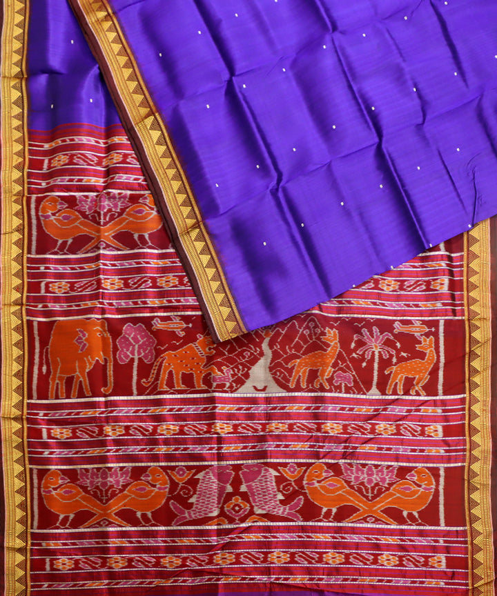 Ink blue french puce silk handwoven khandua saree