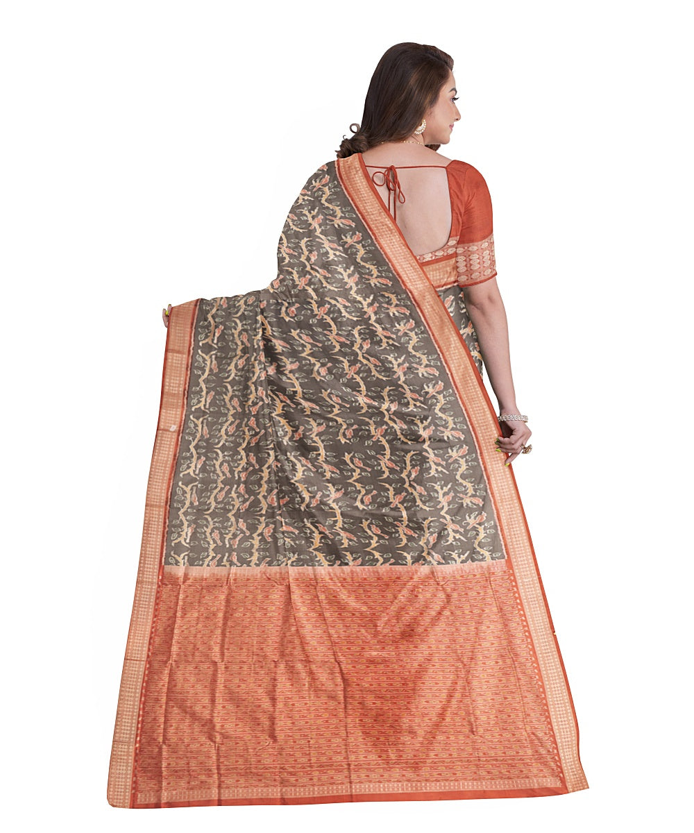 Grey orange peel silk handwoven sambalpuri saree