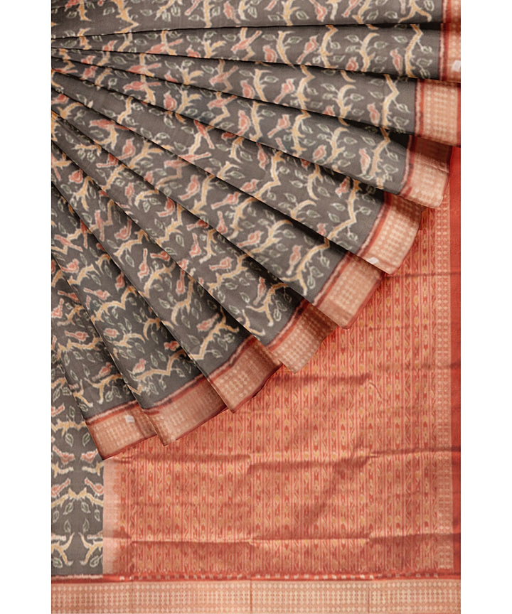 Grey orange peel silk handwoven sambalpuri saree