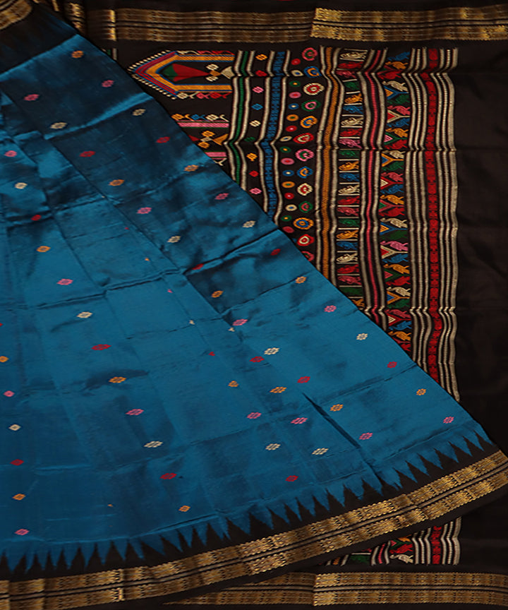 Denim blue black silk handwoven bomkai saree