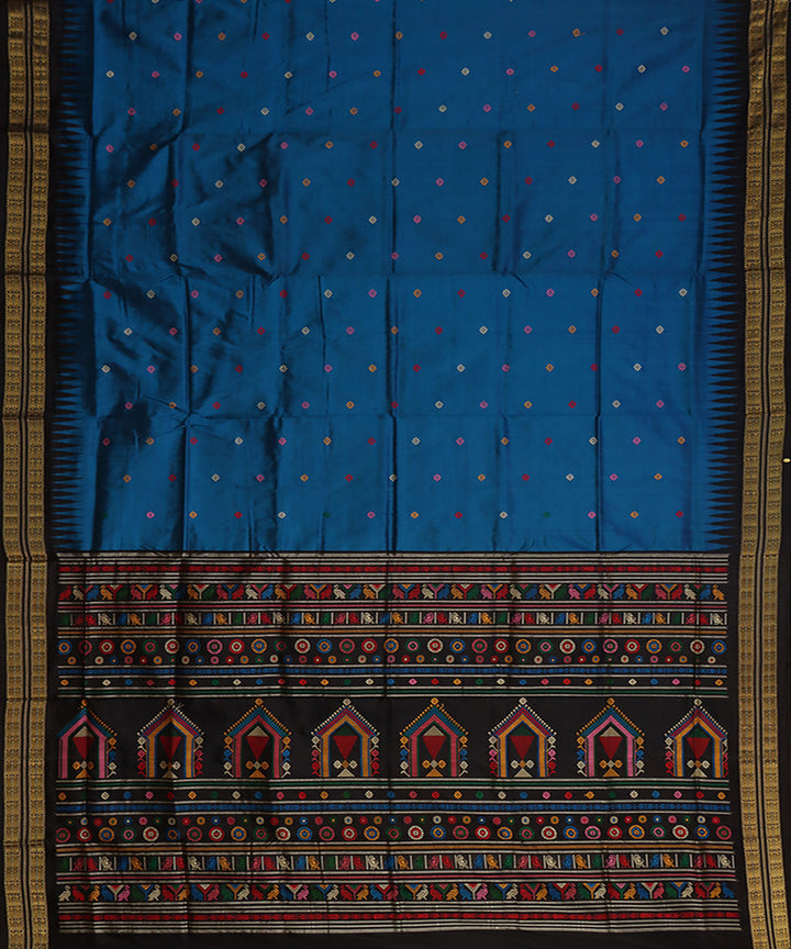 Denim blue black silk handwoven bomkai saree