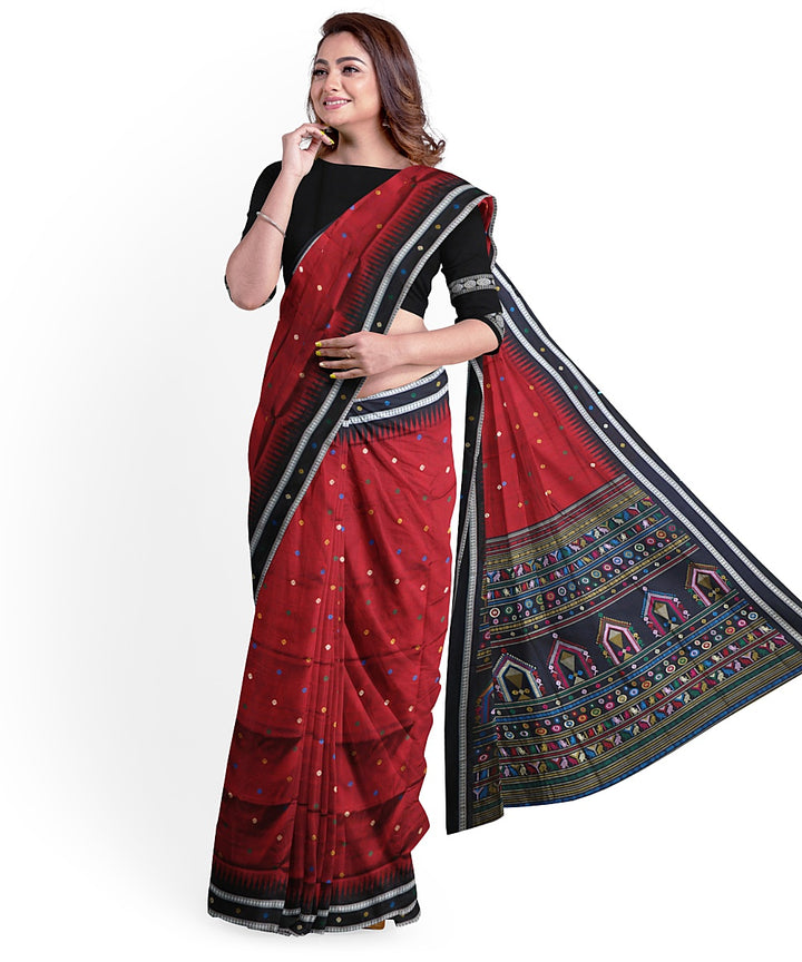 Maroon black silk handwoven bomkai saree