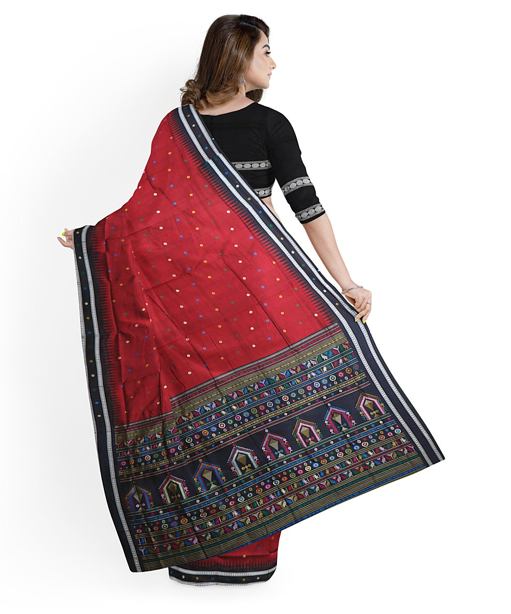 Maroon black silk handwoven bomkai saree
