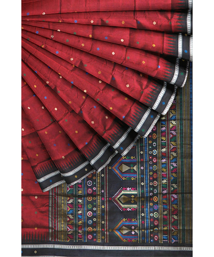 Maroon black silk handwoven bomkai saree