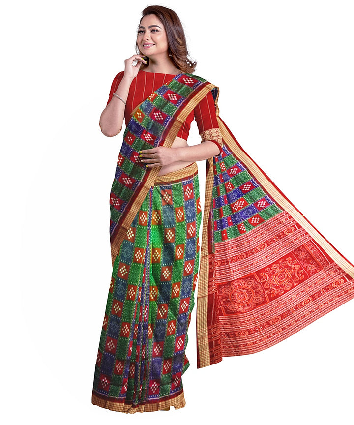 Multicolor maroon silk handwoven sambalpuri saree