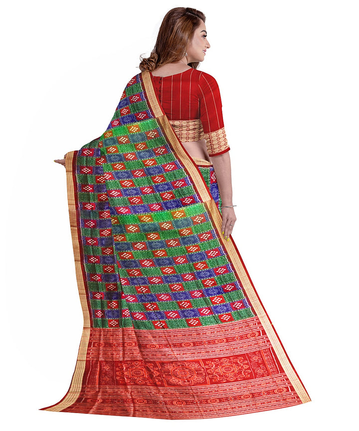 Multicolor maroon silk handwoven sambalpuri saree