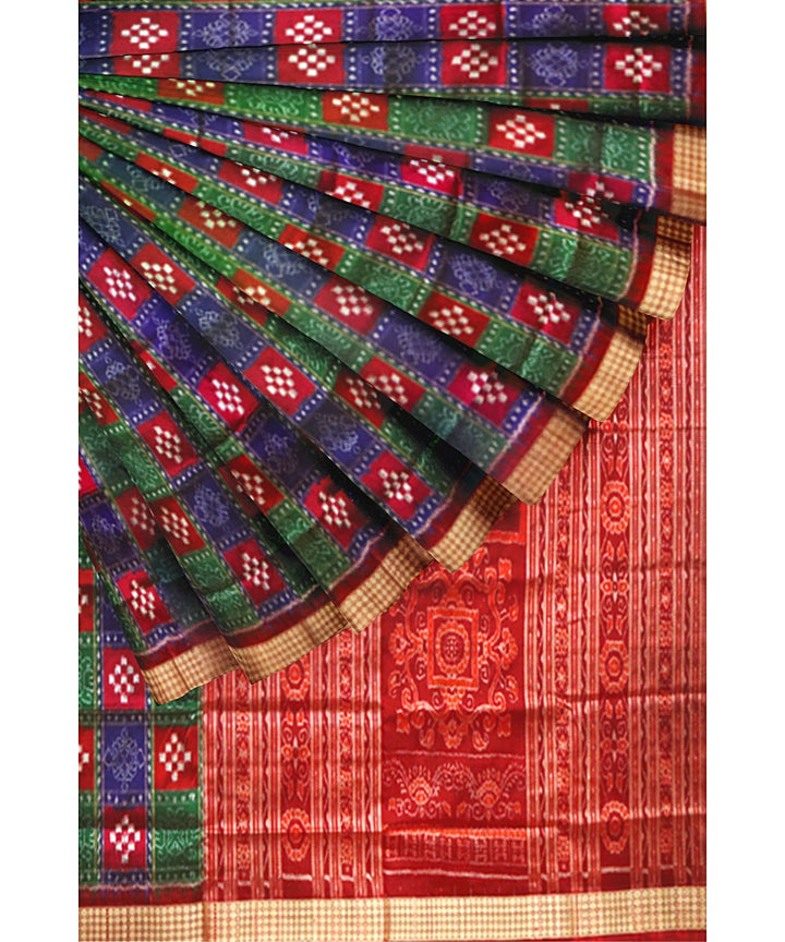 Multicolor maroon silk handwoven sambalpuri saree