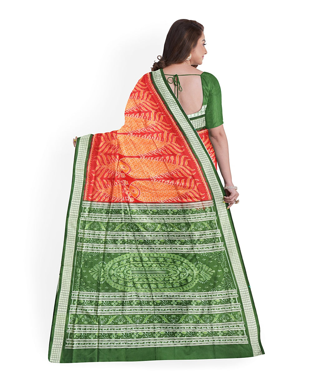 Orange deep spring bud silk handwoven sambalpuri saree