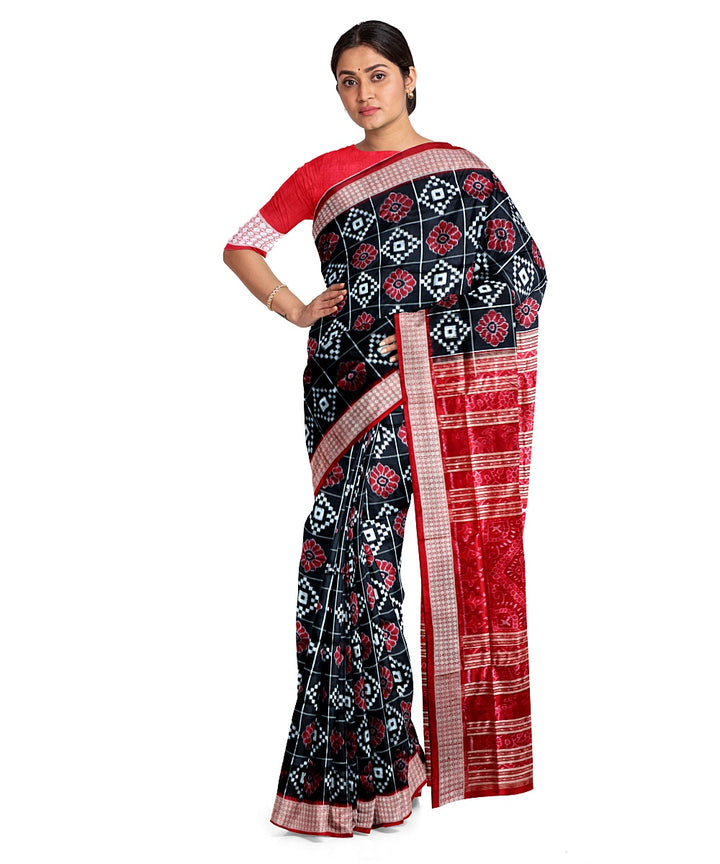 Black red silk handwoven sambalpuri saree